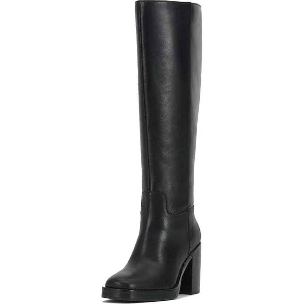 Vince Camuto Gibi Women's Knee High Boots Size 7 Wide Black Nappa Leather Heeled
